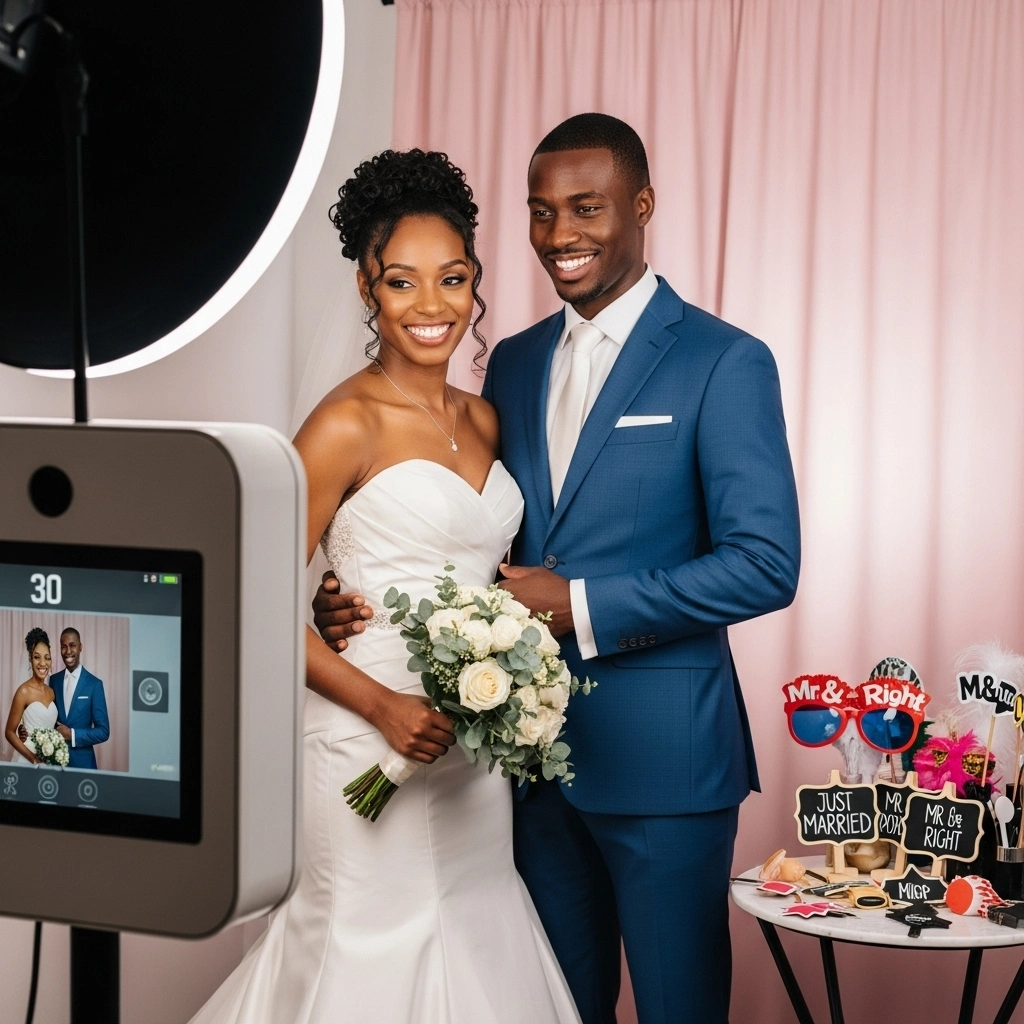 Standing Photo Booth with guests enjoying it
